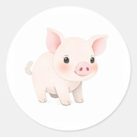 Sweet Baby Piglet Watercolor Art Sticker