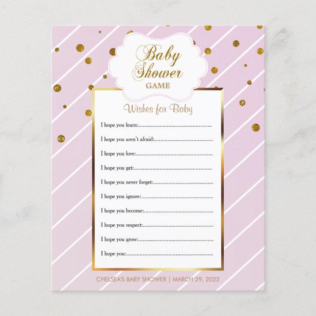 Sweet Baby Pink and Gold Baby Shower - Wishes Flyer (Front)