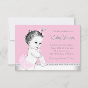 Sweet Baby Pink and Grey Baby Shower Invitation