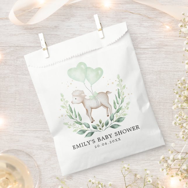 Sweet Baby Sheep Spring Greenery Lamb Baby Shower Favour Bags (Clipped)