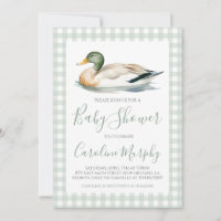 Sweet Baby Shower Mallard Duck Green Gingham