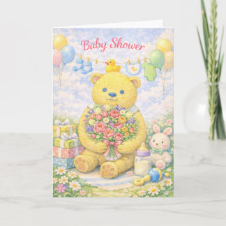 Sweet Baby Shower – Teddy Bear with Bouquet Card