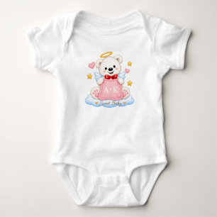 Sweet Baby White Bear Angel Monogram Onesie