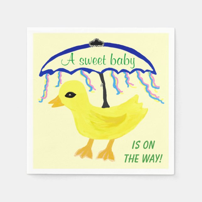 Sweet Baby Yellow Ducky Baby Shower Umbrella Napkin (Front)