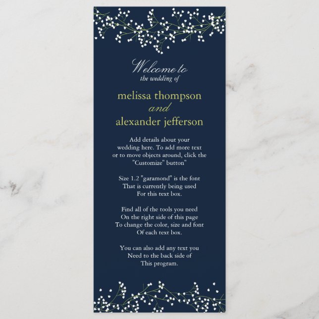 Sweet Baby's Breath Wedding Program Programme (Front)