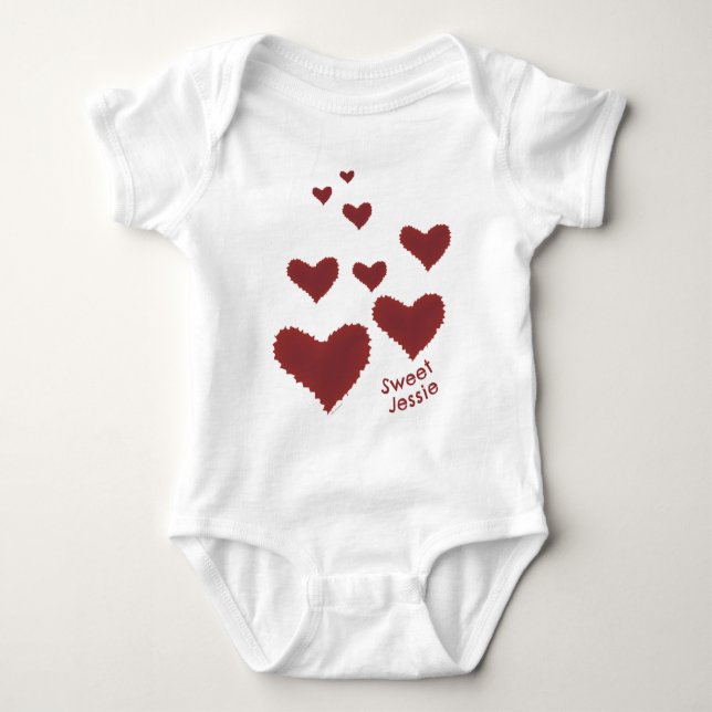 Sweet Baby's Name Cuddly Red Hearts I Love You  Baby Bodysuit (Front)