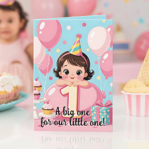 Sweet Baby's Pink Balloons 1st Birthday Greeting Card