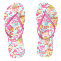 Sweet Bakery and Drinks Blue Flip Flops