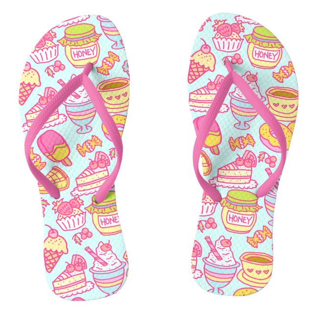Sweet Bakery and Drinks Blue Flip Flops (Footbed)