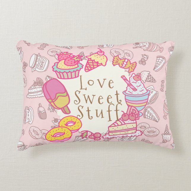 Sweet Bakery and Drinks Peach Decorative Cushion (Front)