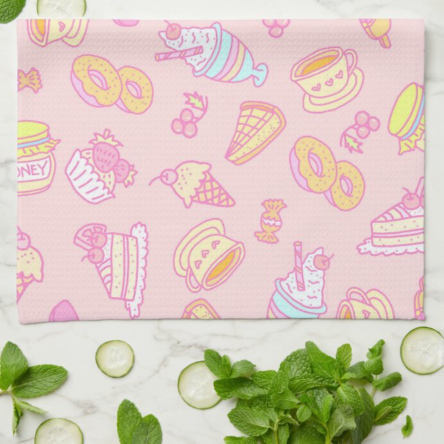 Sweet Bakery and Drinks Peach Tea Towel (Folded)