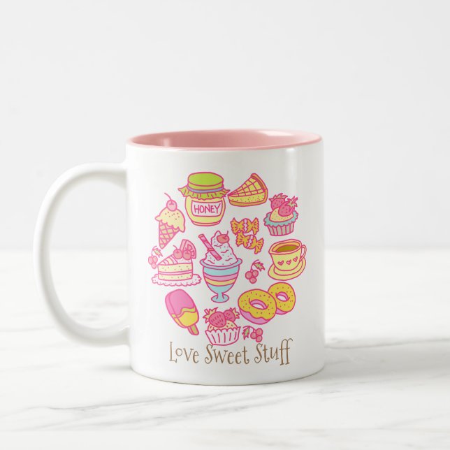 Sweet Bakery and Drinks Peach Two-Tone Coffee Mug (Left)