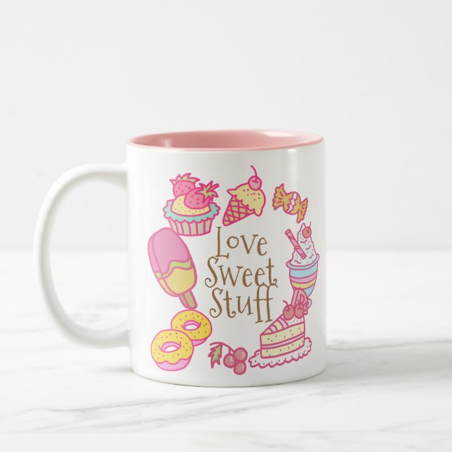 Sweet Bakery and Drinks Peach Two-Tone Coffee Mug (Left)