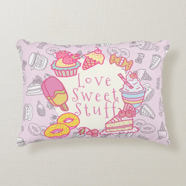 Sweet Bakery and Drinks Pink Decorative Cushion (Front)