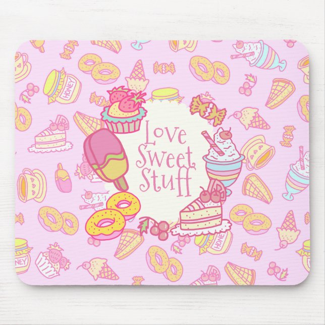Sweet Bakery and Drinks Pink Mouse Pad (Front)