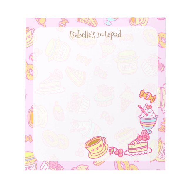 Sweet Bakery and Drinks Pink Notepad (Front)