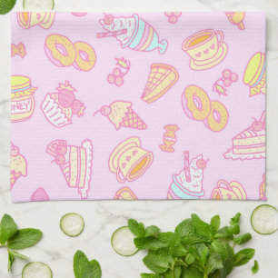 Sweet Bakery and Drinks Pink Tea Towel