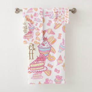 Sweet Bakery and Drinks White Bath Towel Set
