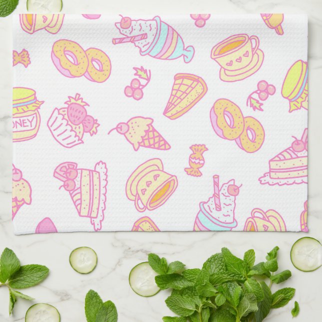 Sweet Bakery and Drinks White Tea Towel (Folded)