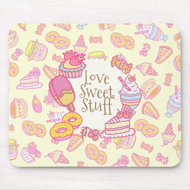 Sweet Bakery and Drinks Yellow Mouse Pad (Front)