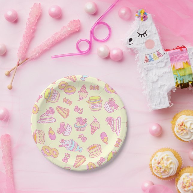 Sweet Bakery and Drinks Yellow Paper Plate (Party)