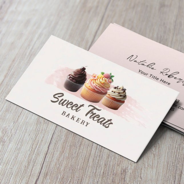 Sweet Bakery Cute Cupcakes Blush Pink Business Card (Creator Uploaded)