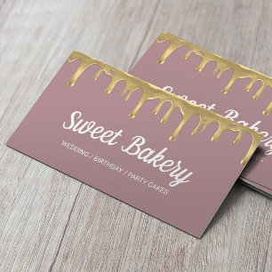 Sweet Bakery Gold Dripping Event Party Cakes Business Card