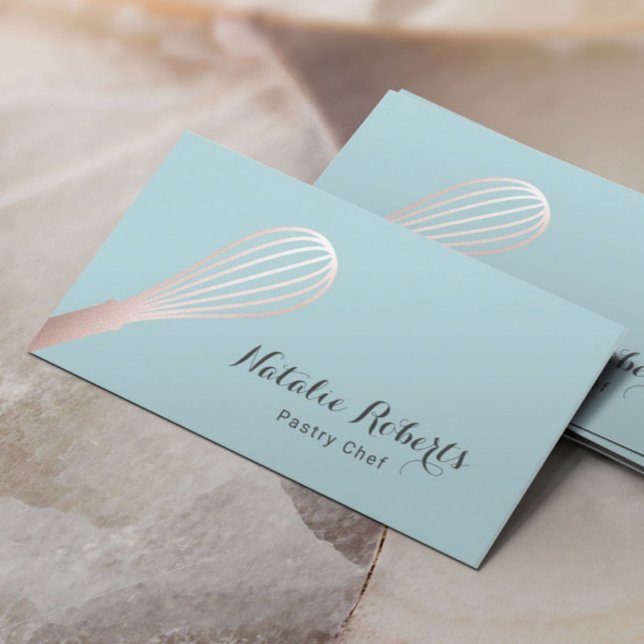 Sweet Bakery Rose Gold Whisk Mint Pastry Chef Business Card (Creator Uploaded)