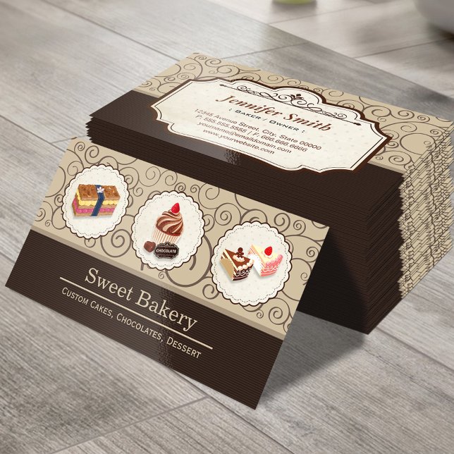Sweet Bakery Store Custom Cakes Chocolates Dessert Business Card (Creator Uploaded)
