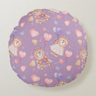 Sweet Ballerina Bear & Balloons Pattern Round Cushion