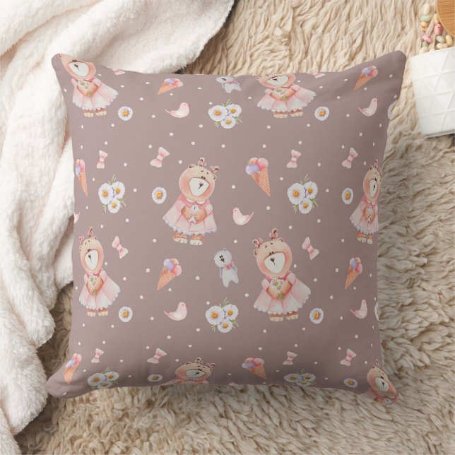 Sweet Ballerina Bear Pattern Cushion (Blanket)
