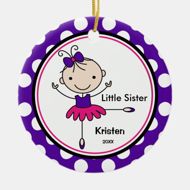 Sweet Ballerina Little Sister Christmas Ornament (Front)