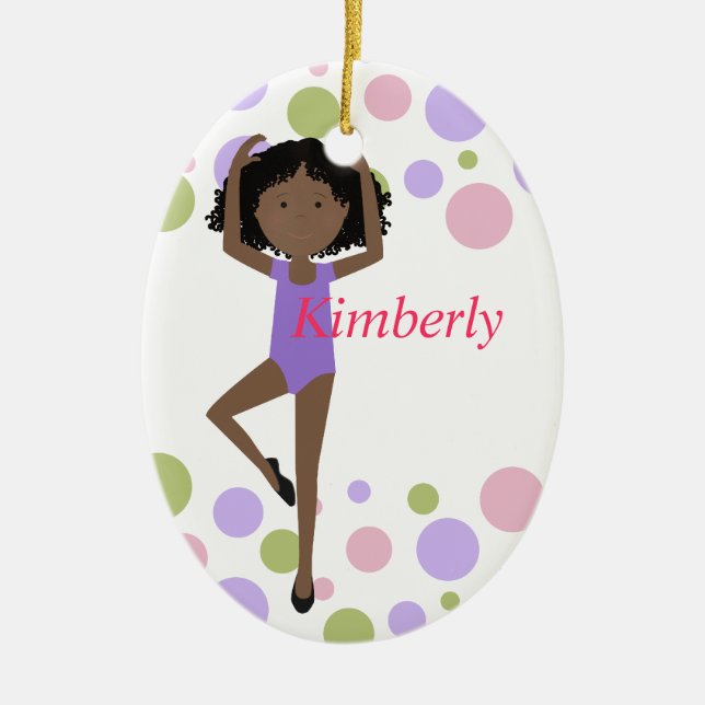 Sweet Ballerina Purple and Pink Ceramic Tree Decoration (Front)