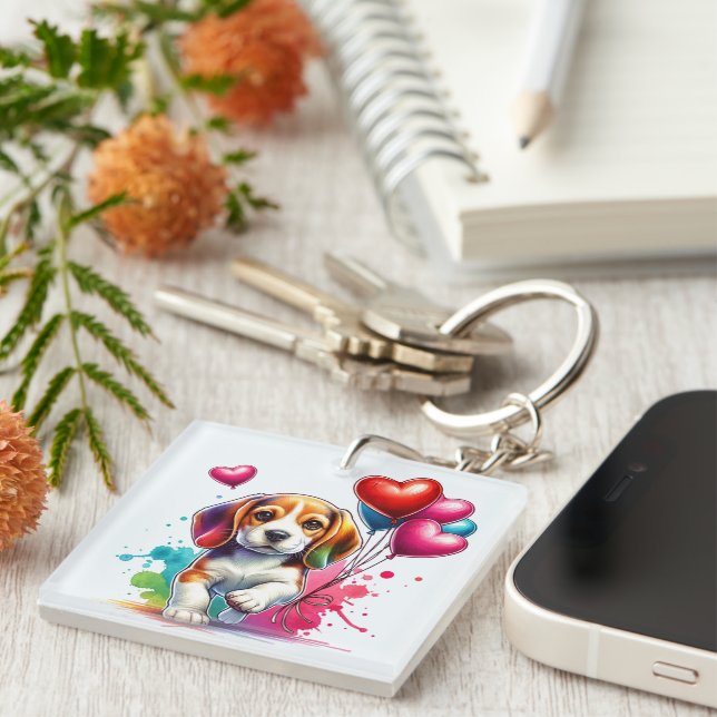 Sweet Beagle Pup Valentine Key Ring (Front Right)