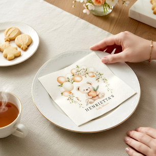 Sweet Bear Baby Shower Peach Balloons Floral Napkin