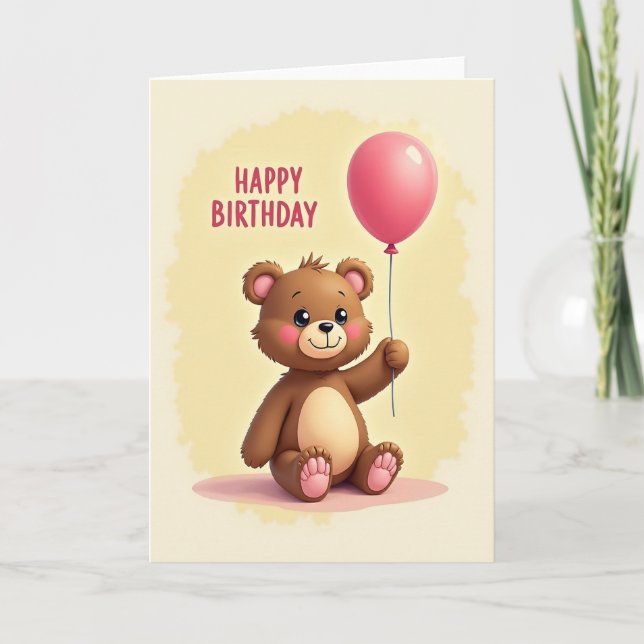 Sweet Bear Balloon Birthday Card (Front)