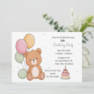 Sweet Bear Birthday Wishes Invitation