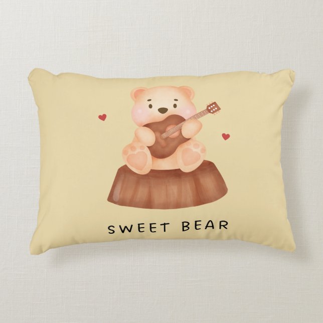 Sweet Bear Cotton Throw Accent Pillow (Front)
