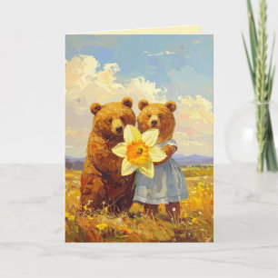 Sweet Bear Couple Daffodil 10th Wedding Anniv. Card
