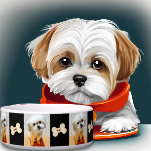 Sweet Bear Dog Bowl with Revisable Text