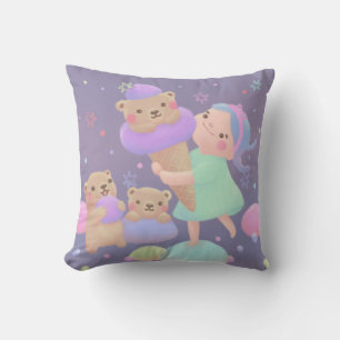Sweet Bear Ice Cream Illustration Cushion