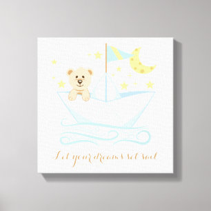 Sweet Bear in Paper Boat Nursery Canvas Print