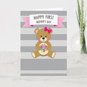 Sweet Bear Mothers Day Floral Card