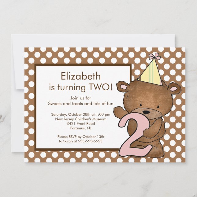 Sweet Bear Number TWO 2nd Birthday Invitation (Front)