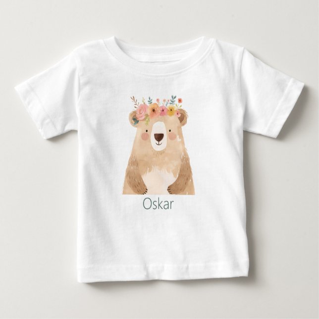 Sweet bear with flowers name - boho baby T-Shirt (Front)