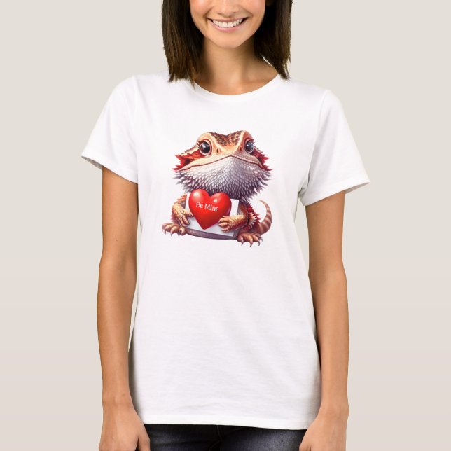 Sweet Bearded Dragon Be Mine Valentine T-Shirt (Front)