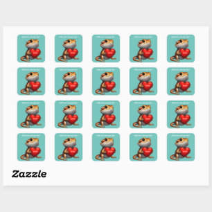 Sweet Bearded Dragon Green Valentine Square Sticker