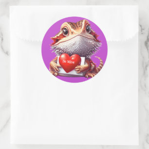 Sweet Bearded Dragon Purple Valentine Classic Round Sticker