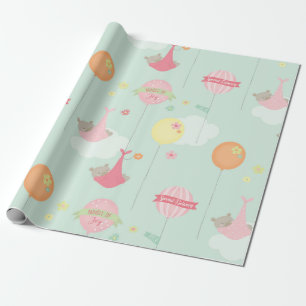 Sweet Bears Balloons Baby Girl Wrapping Paper