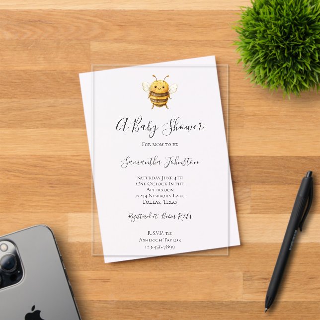 Sweet Bee Baby Shower  Acrylic Invitations (Insitu (Invitation Card))